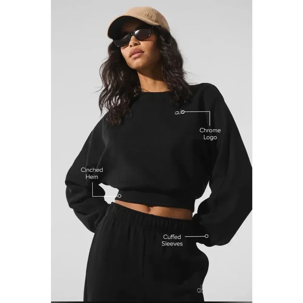 Alo Accolade Cropped Pullover Black NWT Size XS NWT - Picture 2 of 3